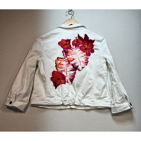Calvin Klein Jeans Womens denim Jacket Medium White Button Front Embroidered - Picture 9 of 12